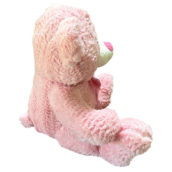 Valentine Pink Teddy Bear Plush 14" Smiling Hearts Love Gauzy Bow Girl Gift - Picture 5 of 10